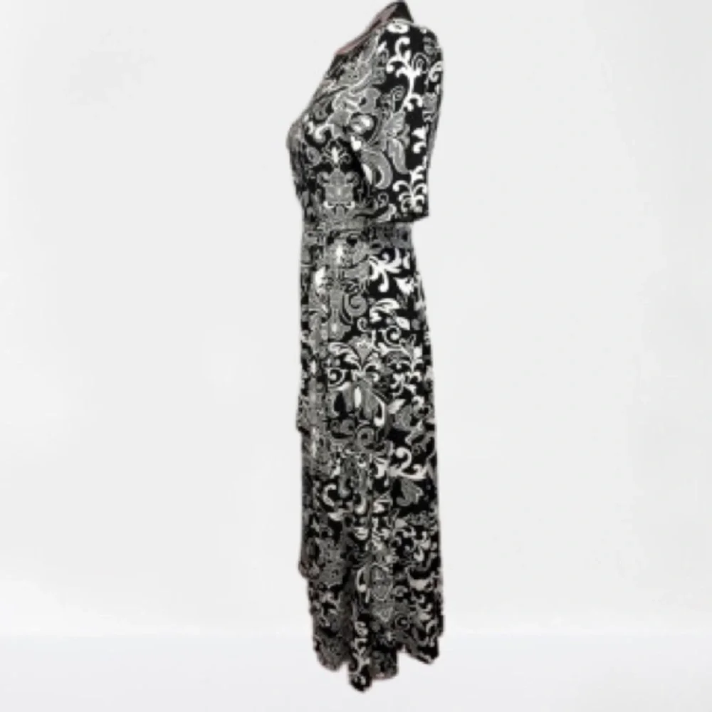 NWT Nina Leonard Miracle Matte Jersey Maxi-dress Sz Small Floral Scroll - Picture 3 of 12
